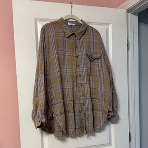 Talulah Women’s Oversized Plaid Button-Up Shirt - Brown and Blue size Small